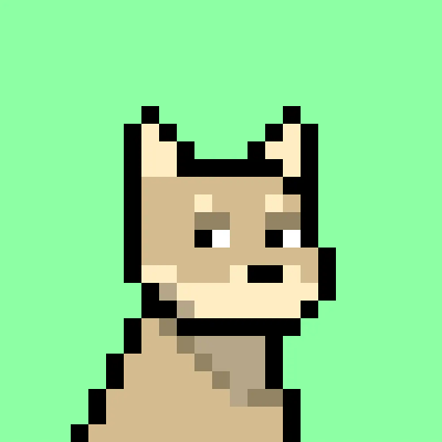 Xirion, Doginal Dogs number 7955, a pixel-art dog on a green background