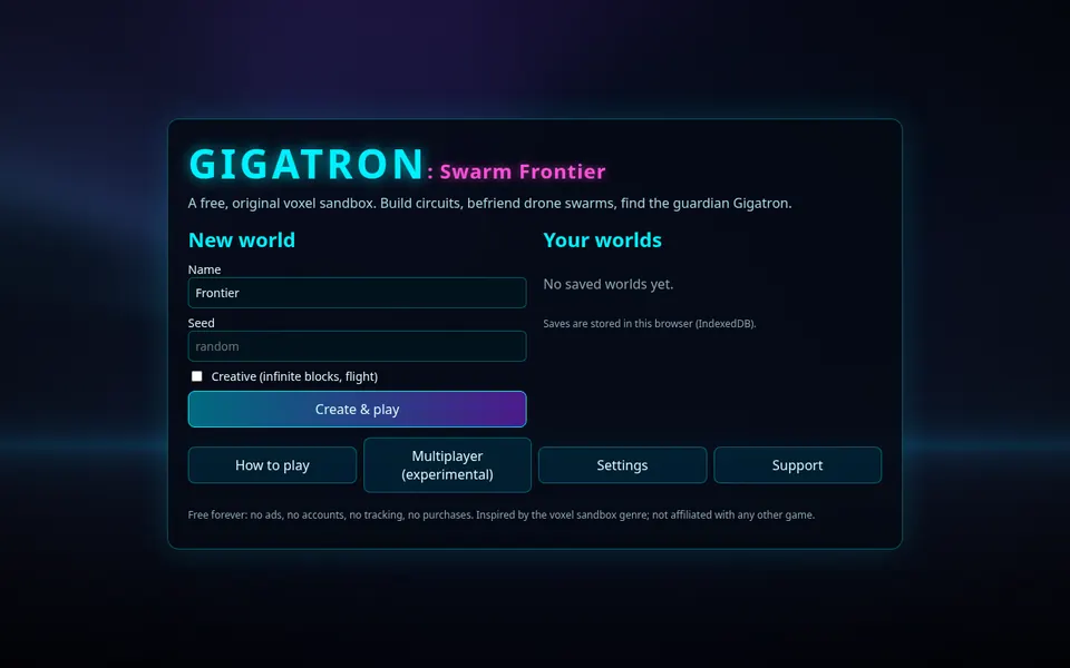 Screenshot of gigatron: swarm frontier